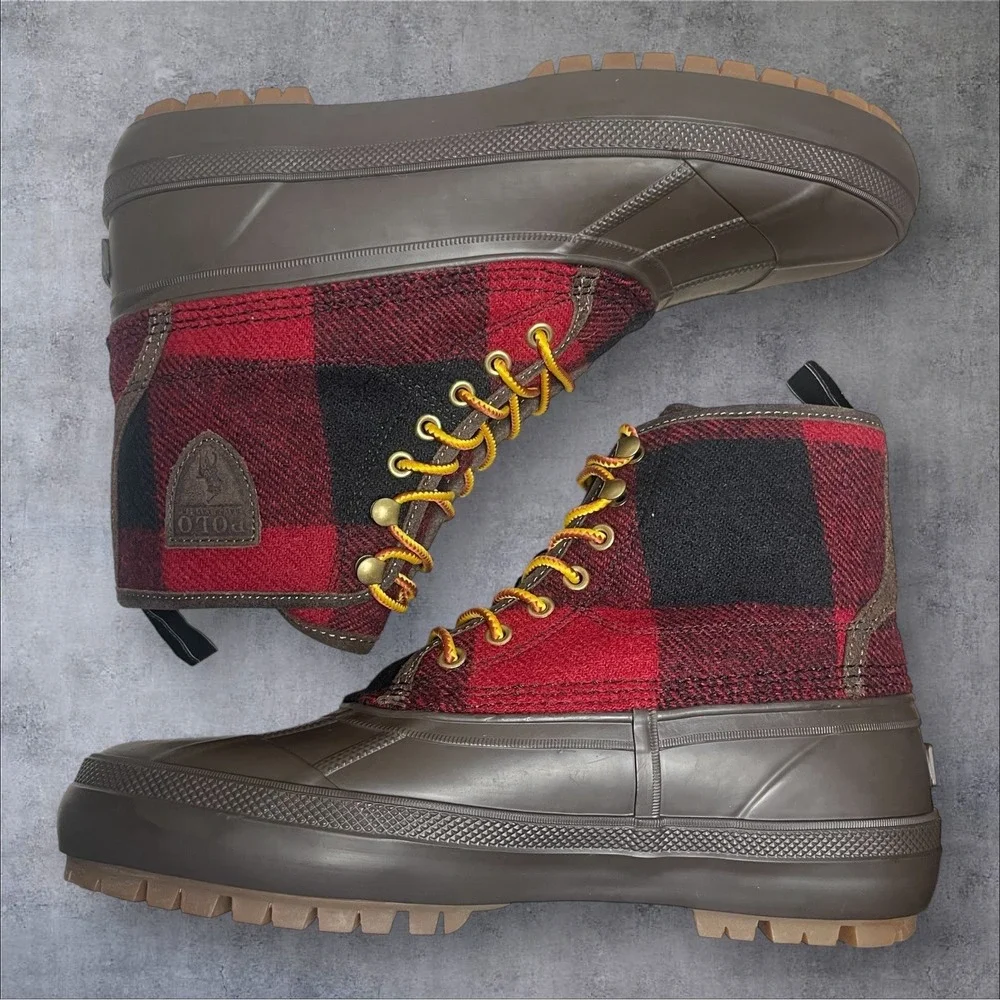 Polo Ralph Lauren Claus Buffalo Check Wool Lace-up Rugged Duck Boots Mens 8